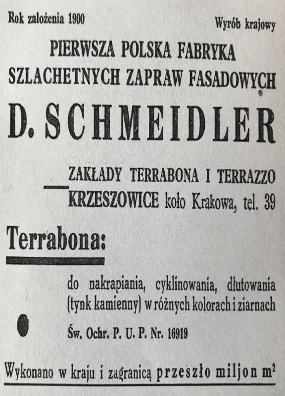 Reklama z nakładu Związku Polskich Fabryk Portland-
-Cementu, inż. Mikołaj Masłowski Sztuczny kamień,
Warszawa 1932 r.